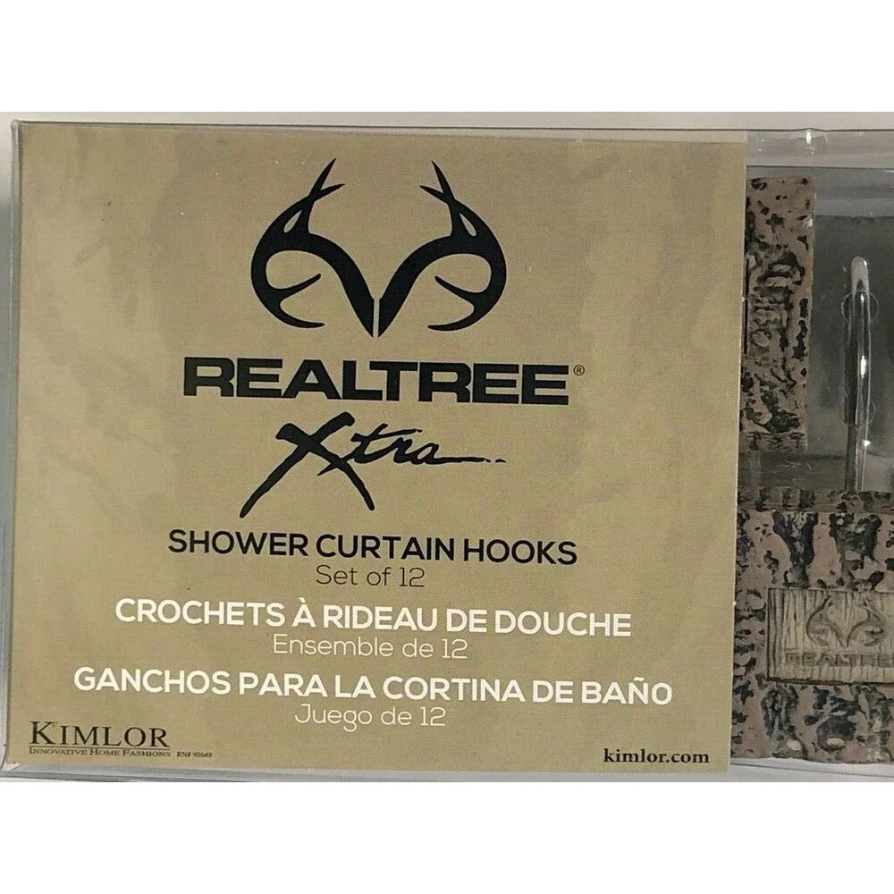 RealTree Shower Curtain Hooks 12 Resin Deer Skull Antler Rustic Cabin Camp Lodge
